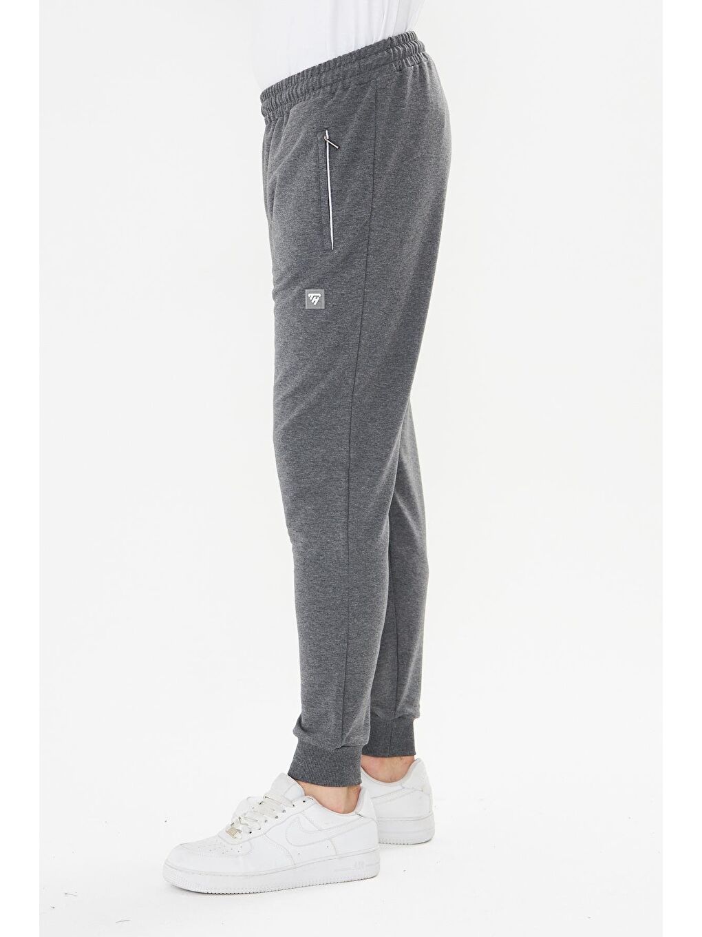 Erkek Pamuklu Fermuarlı Cepli Eşofman Altı Antrasit Melanj 7819-A.M