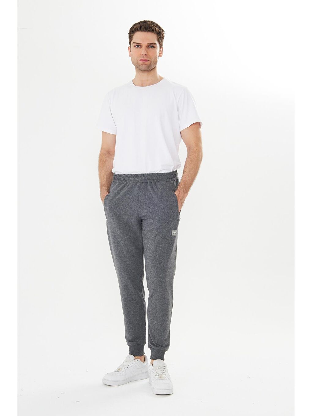 Erkek Pamuklu Fermuarlı Cepli Eşofman Altı Antrasit Melanj 7819-A.M-1