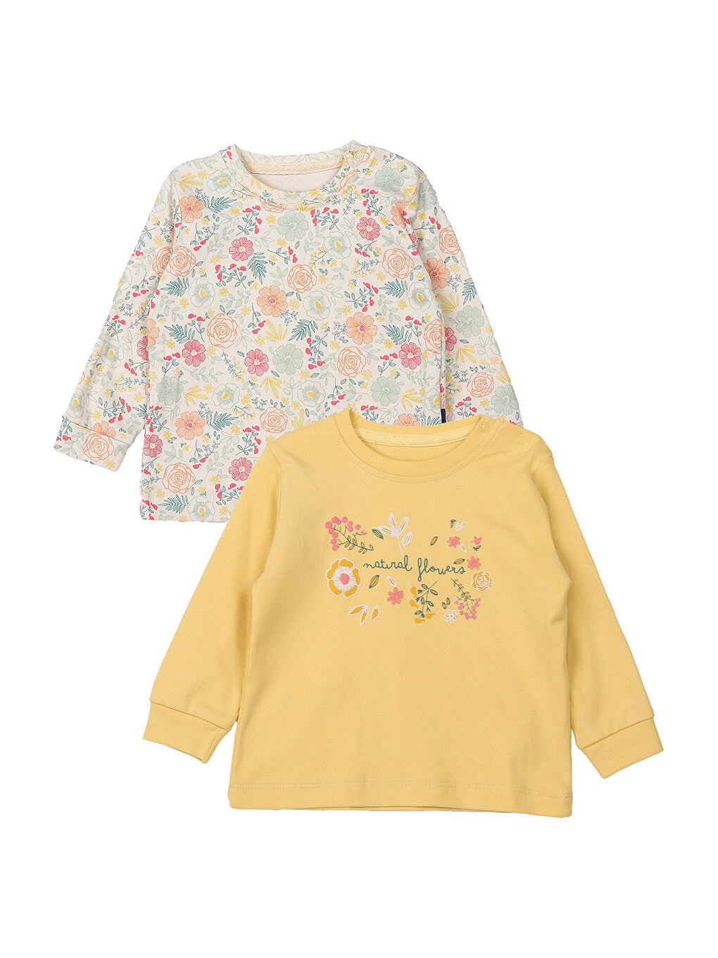 KİKO Sarı Flowers Baskılı Kız Bebek Sweatshirt 2'Li