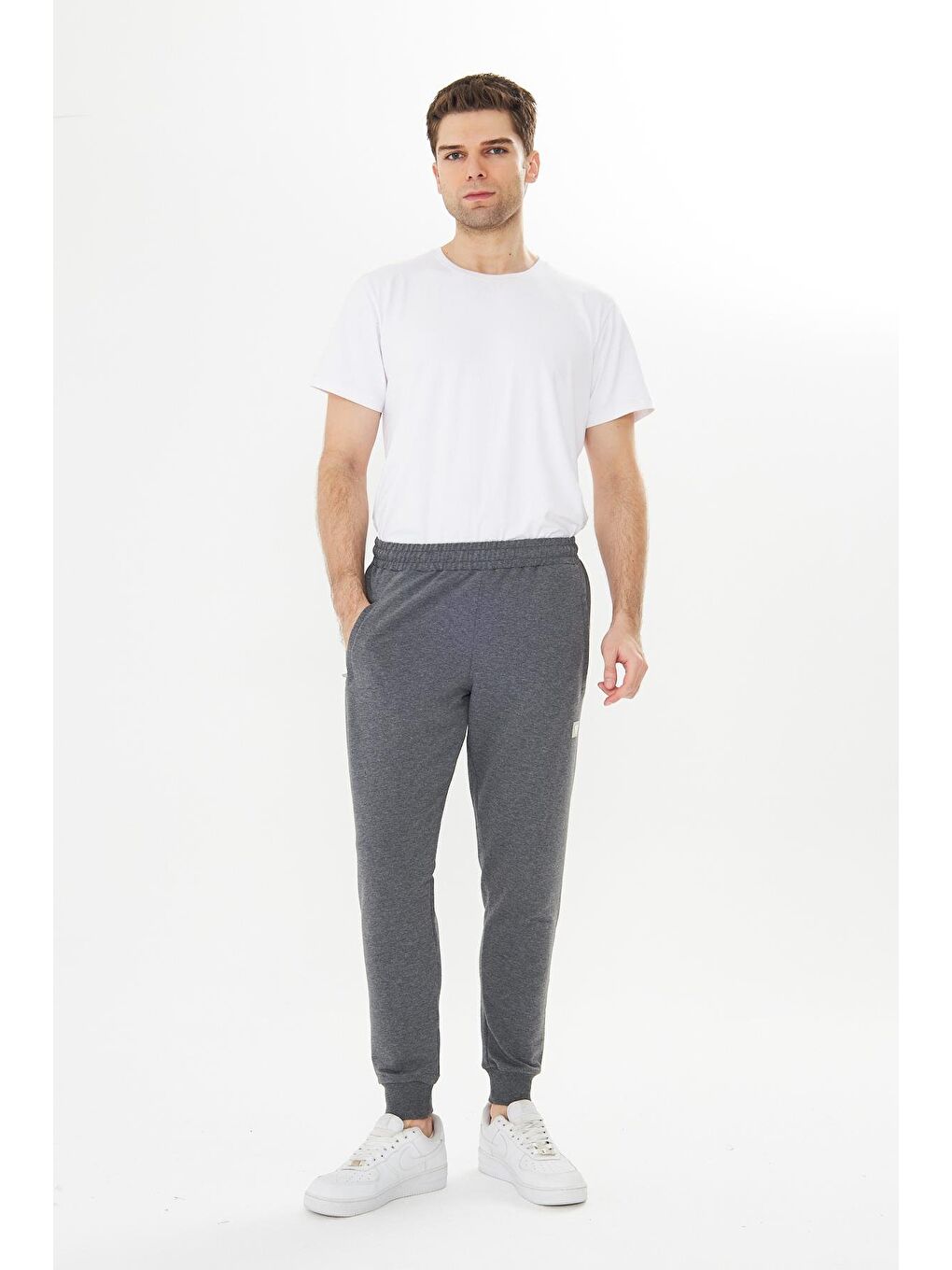 Erkek Pamuklu Fermuarlı Cepli Eşofman Altı Antrasit Melanj 7819-A.M-3