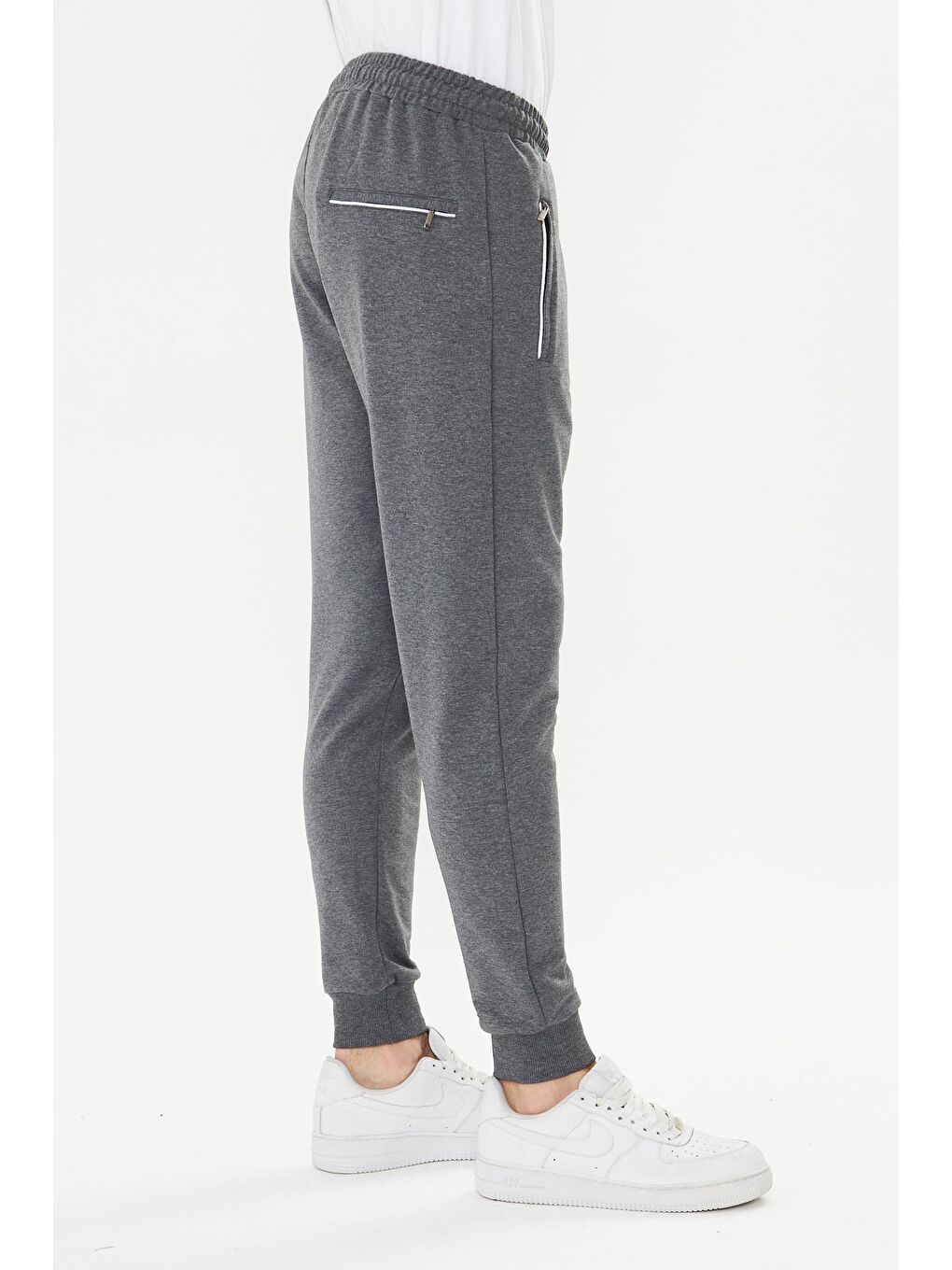 Erkek Pamuklu Fermuarlı Cepli Eşofman Altı Antrasit Melanj 7819-A.M-4