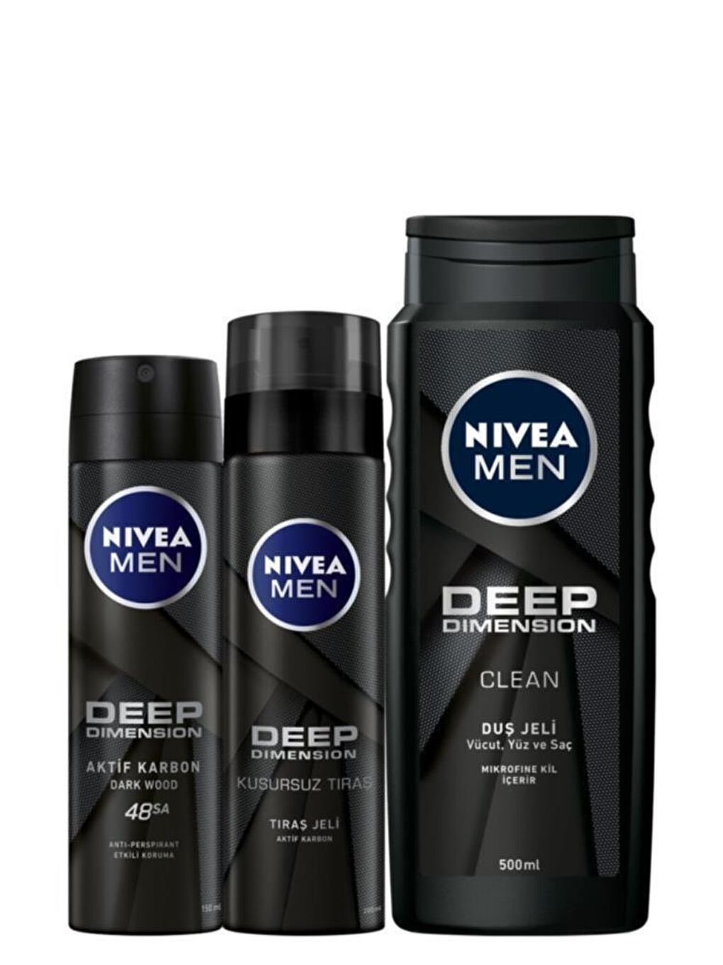 NIVEA Şeffaf Deep Dimension Deo Sprey 150 ml + Tıraş Jeli 200 ml + Duş Jeli 500 ml