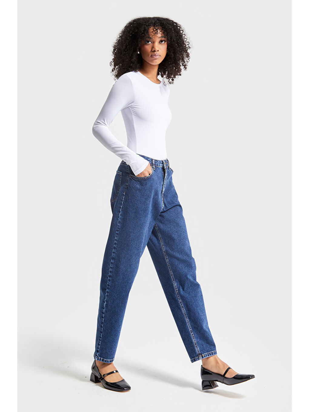 it's basic Koyu Mavi Kadın Koyu Mavi Renk Elastanlı Kumaş Mom Fit Denim - 5