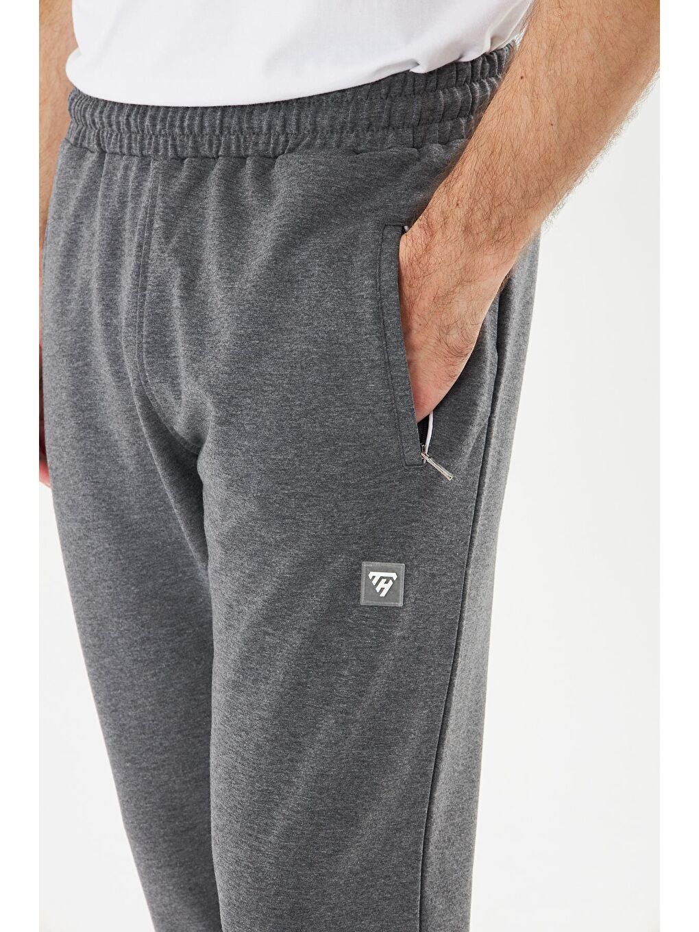 Erkek Pamuklu Fermuarlı Cepli Eşofman Altı Antrasit Melanj 7819-A.M-6