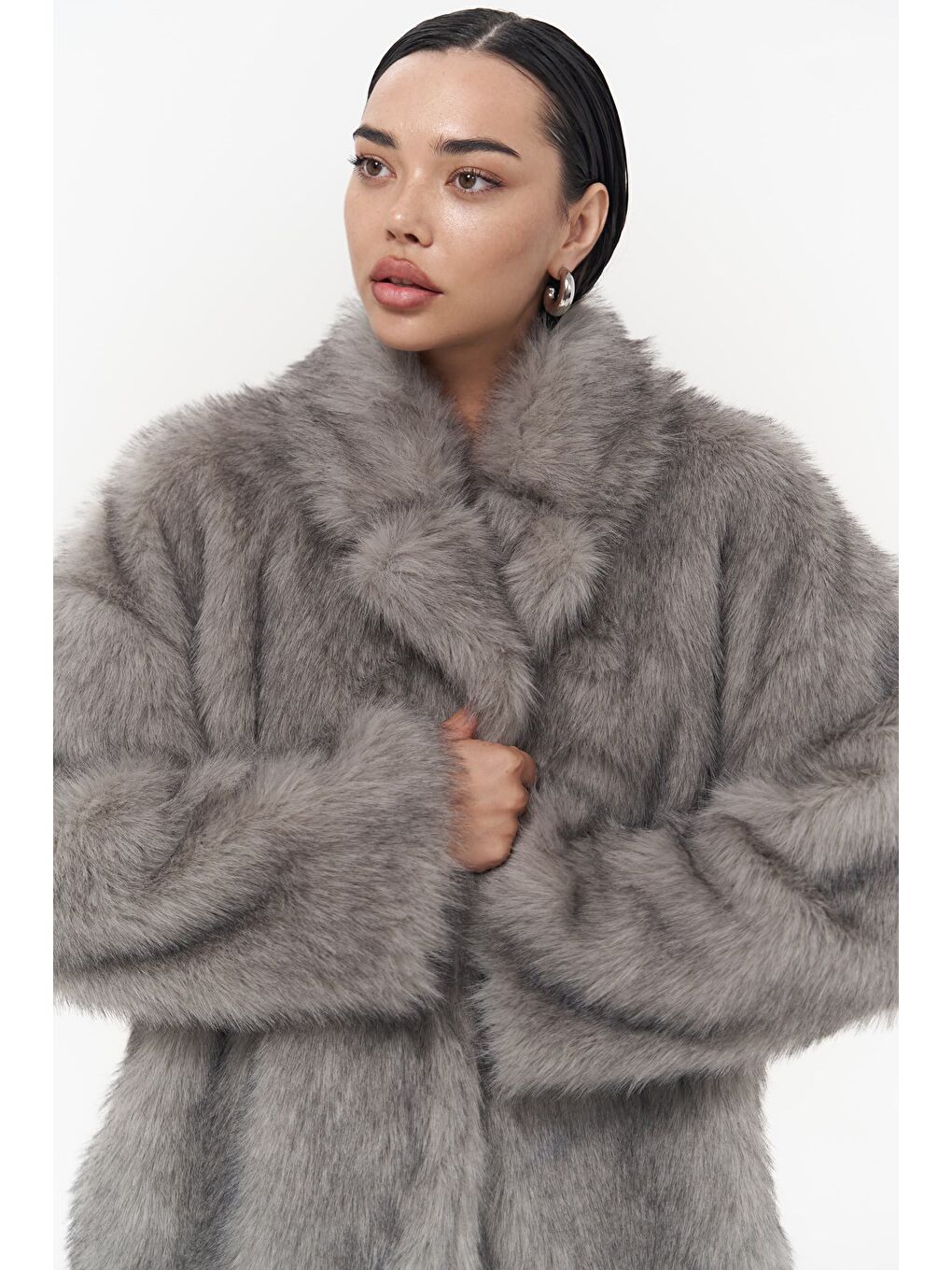 Etenia Gri Kürk Blazer-6