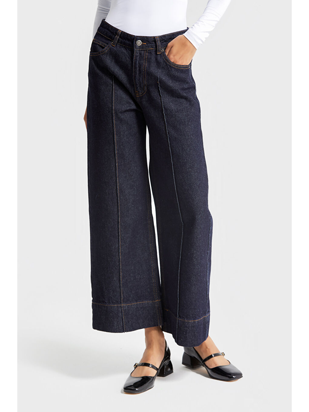 it's basic Kadın İndigo Renk Culotte Fit Su Yıkama Geniş Paça Denim - 1