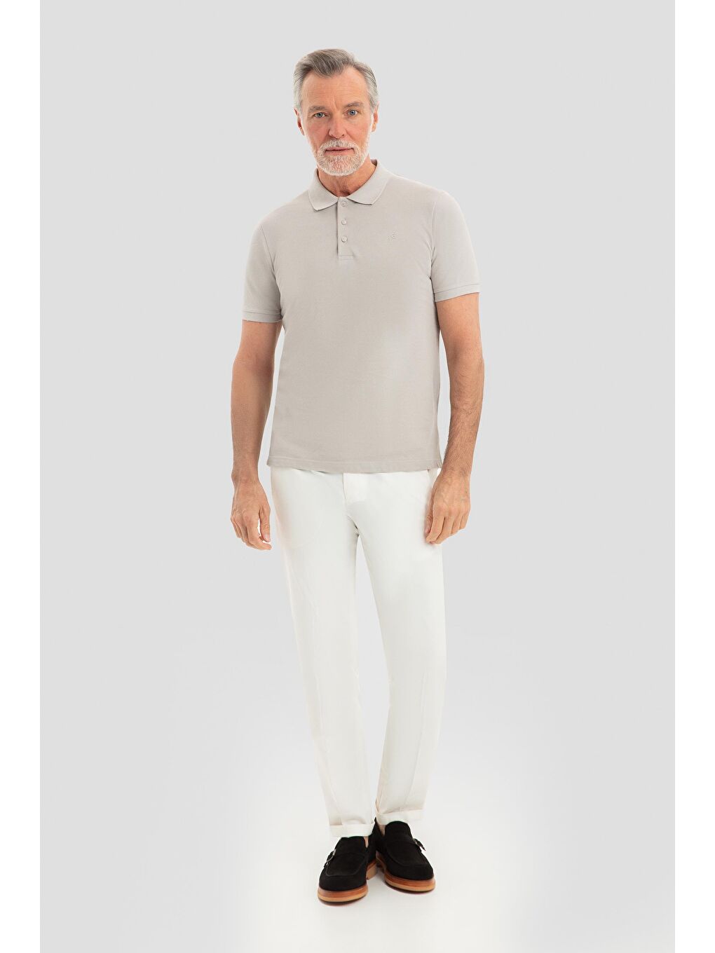 Gri Regular Fit %100 Pamuklu Polo Yaka Tişört-1