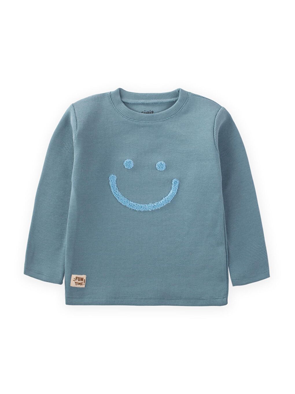 CİGİT Turkuaz Smile Süzene Nakışlı Waffle Sweatshirt  2-10 Yaş Agua