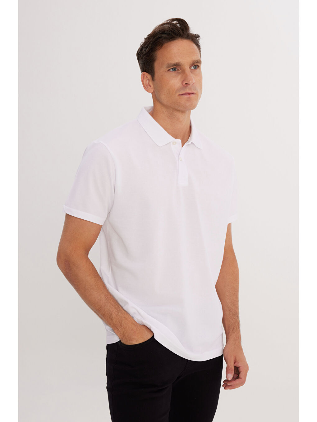 Erkek Beyaz Pamuklu Slim Fit Dar Kesim Polo Yaka Tişört-2