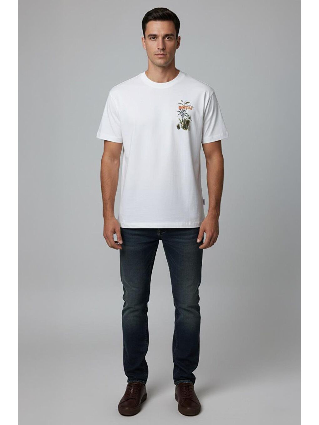 Giotelli Beyaz Regular Fit %100 Pamuk Baskılı Bisiklet Yaka Erkek Tişört-1