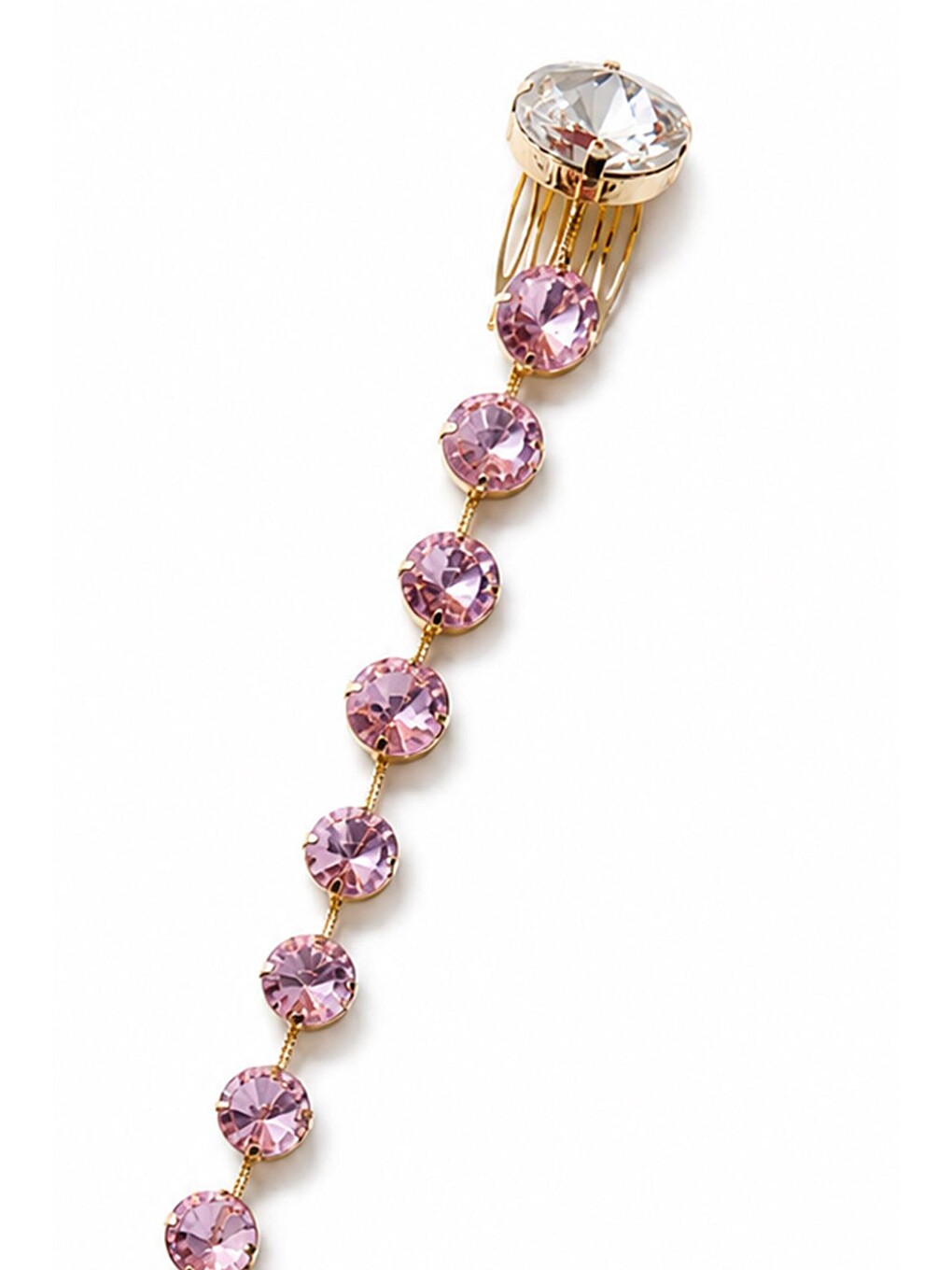 Pembe Kristal Sarkıt Model Taraklı Gümüş Kaplama Saç Aksesuarı-3