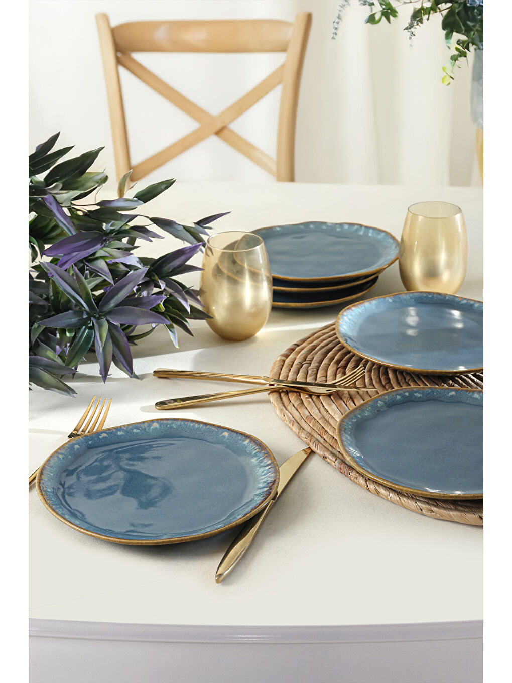 Keramika Karişik Shizen Mavi Organik Pasta Tabağı 20 Cm 6 Adet - 1