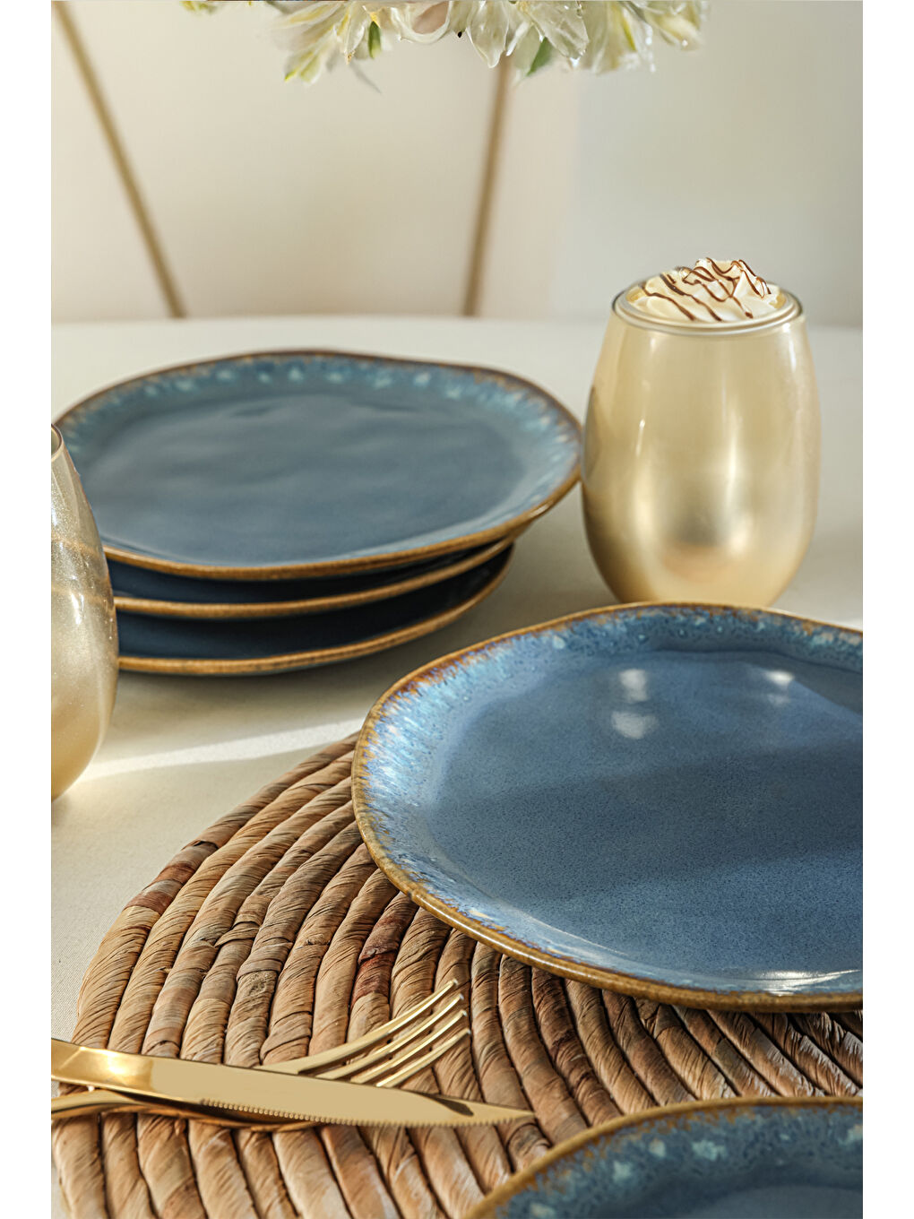 Keramika Karişik Shizen Mavi Organik Pasta Tabağı 20 Cm 6 Adet - 2