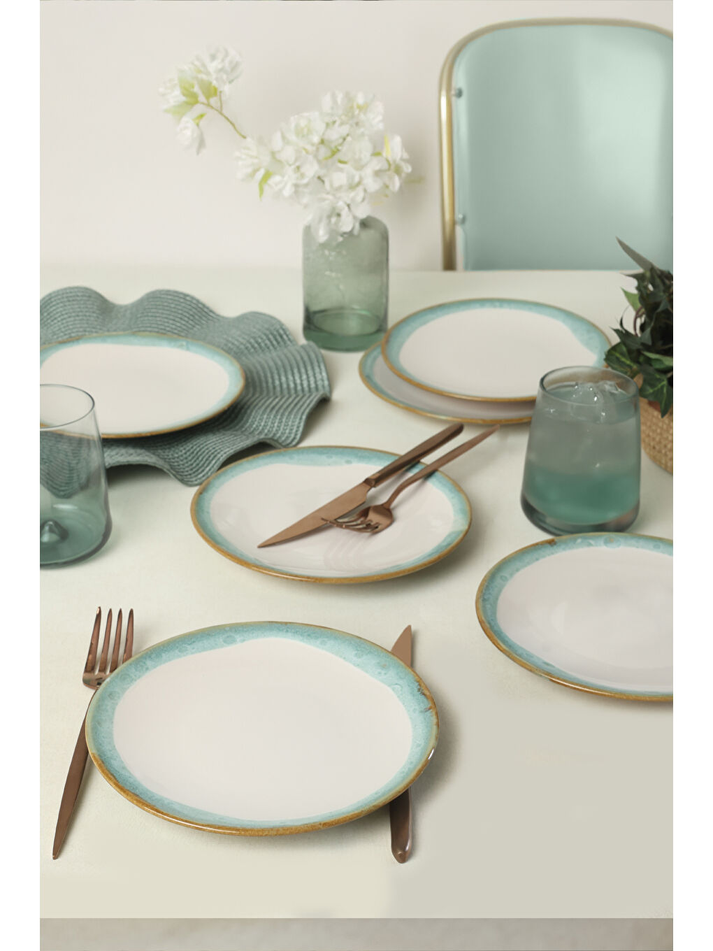 Karışık Turkuaz Wave Ege Pasta Tabağı 20 Cm 6 Adet