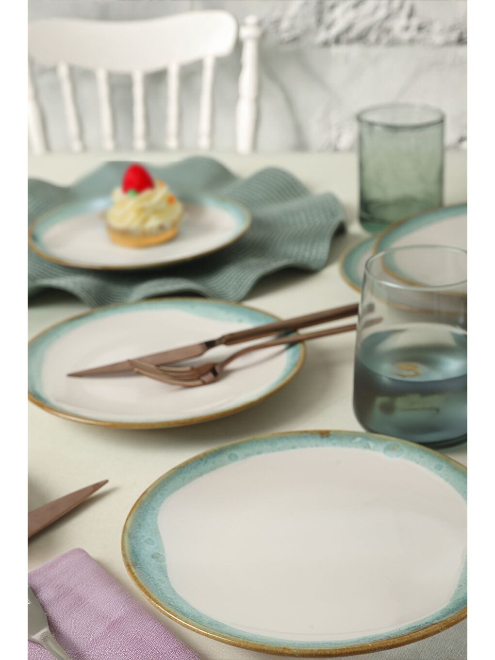 Karışık Turkuaz Wave Ege Pasta Tabağı 20 Cm 6 Adet-1