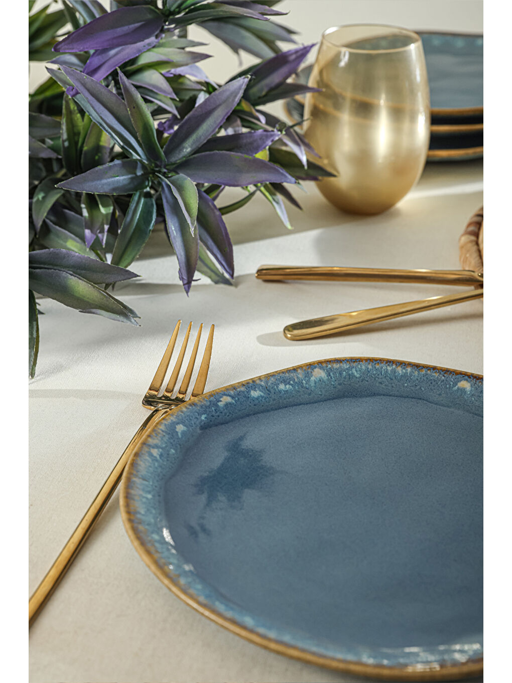 Keramika Karişik Shizen Mavi Organik Pasta Tabağı 20 Cm 6 Adet - 4