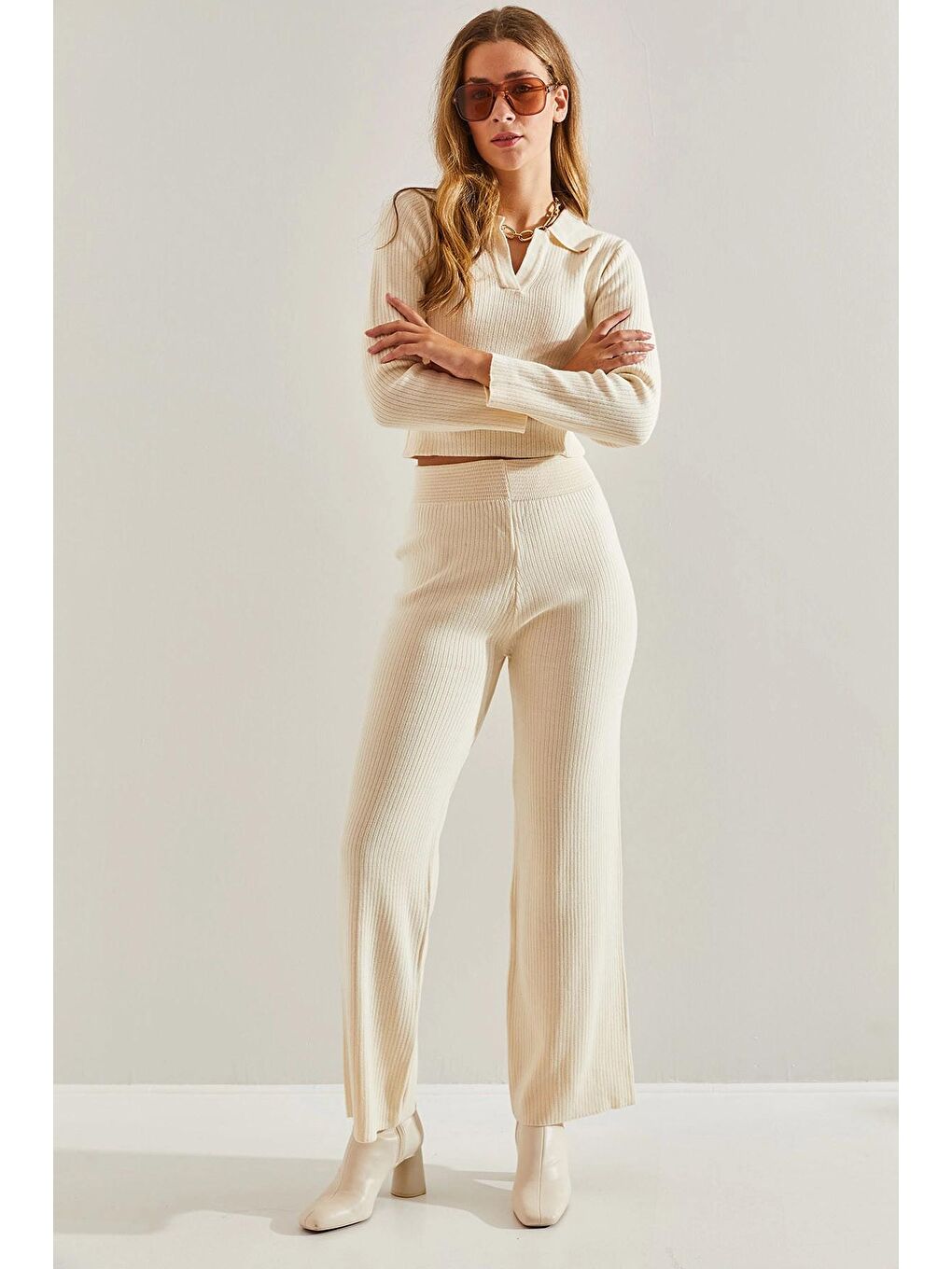 Bej Kadın Triko Alt Üst Takım-1