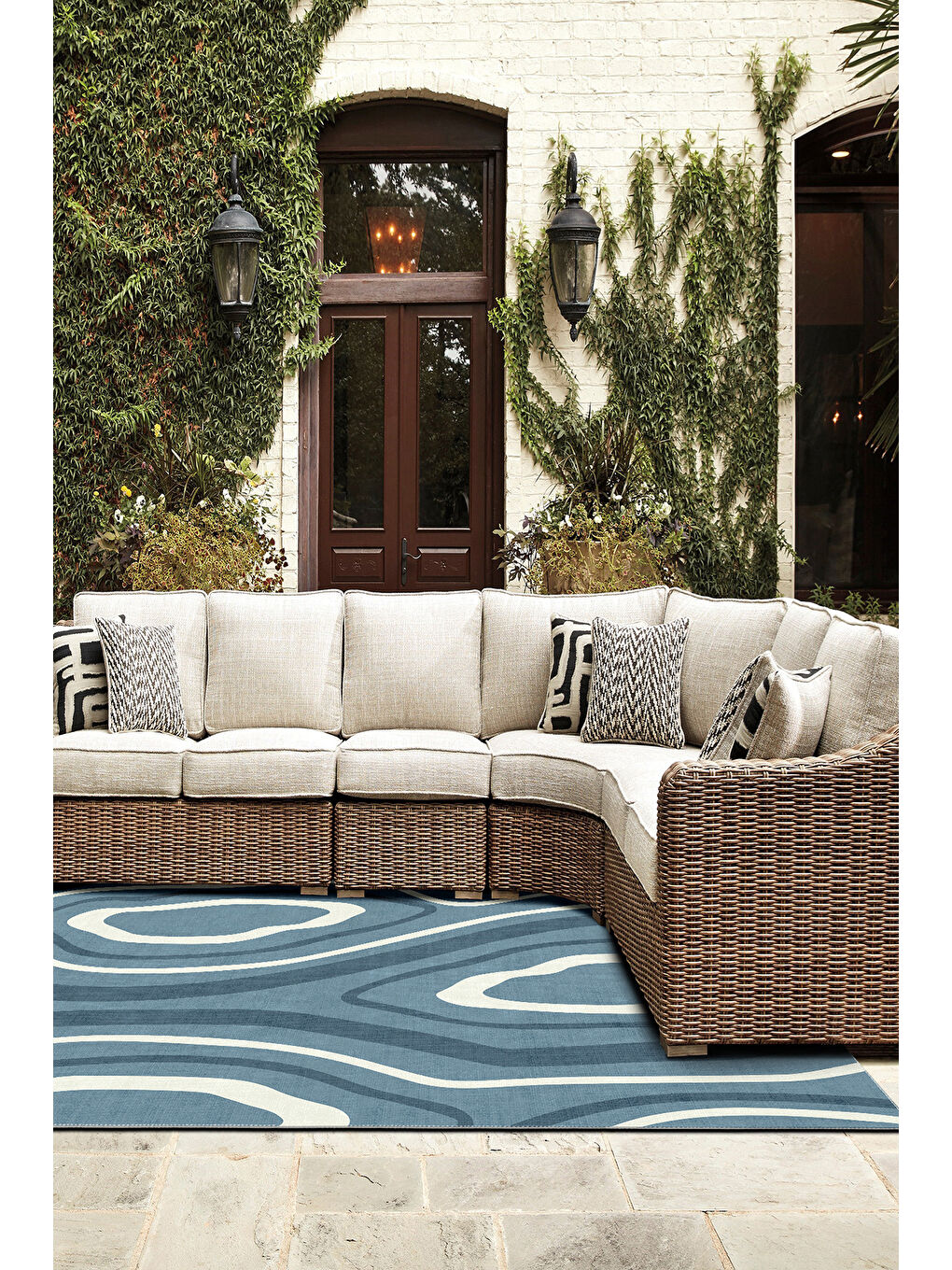 Mavi Dekoratif Salon Halısı, Makinada Yıkanabilir, Kaymaz Taban, İnce & Modern Tasarım-1