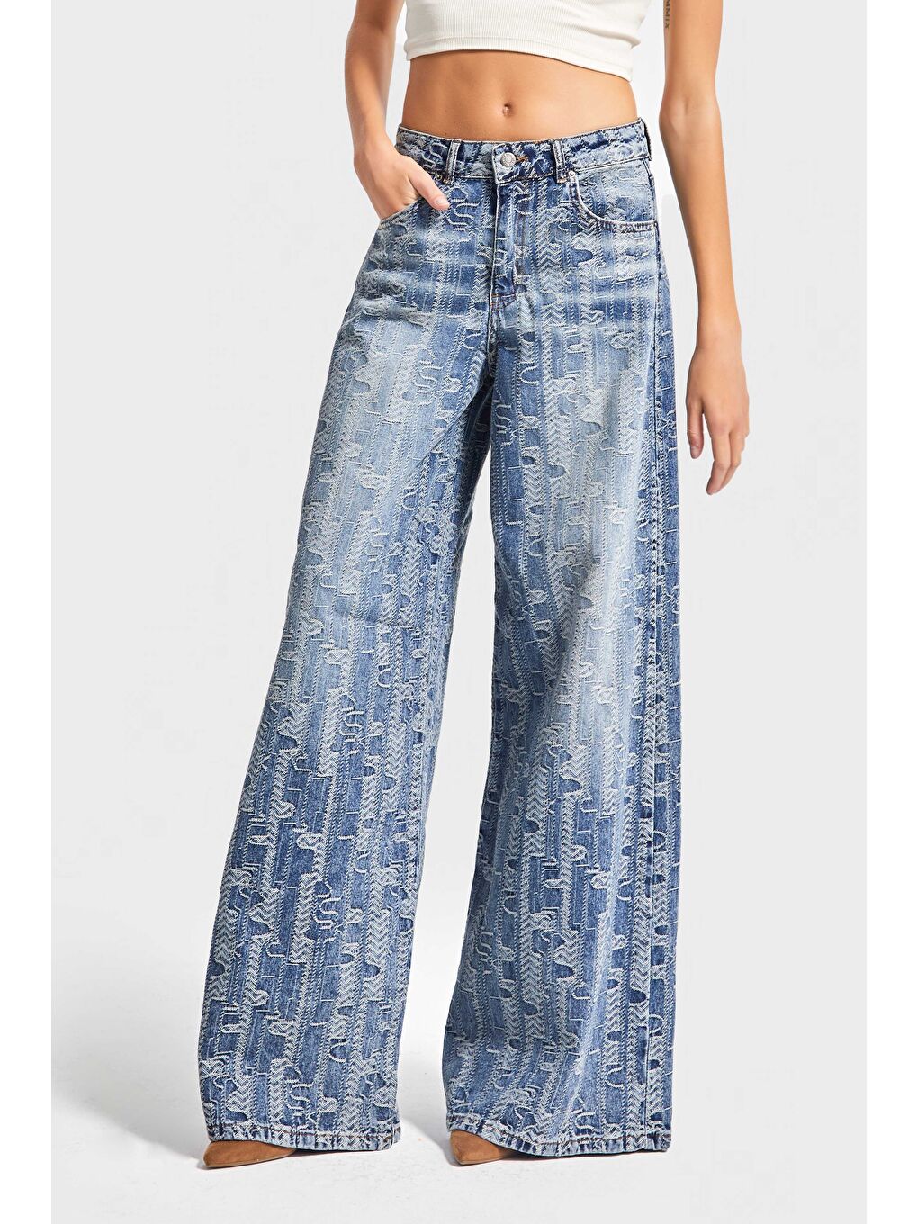 Mavi Kadın T.Kot Rengi 4w5-32 Palazzo Fit %100 Pamuk Özel Tasarım Kumaş Denim Jean