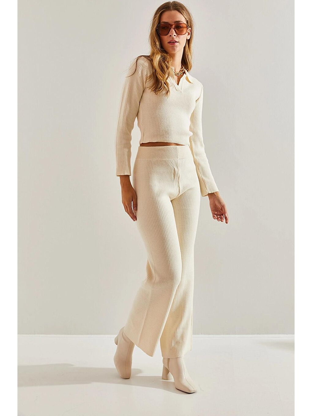 Bej Kadın Triko Alt Üst Takım-2