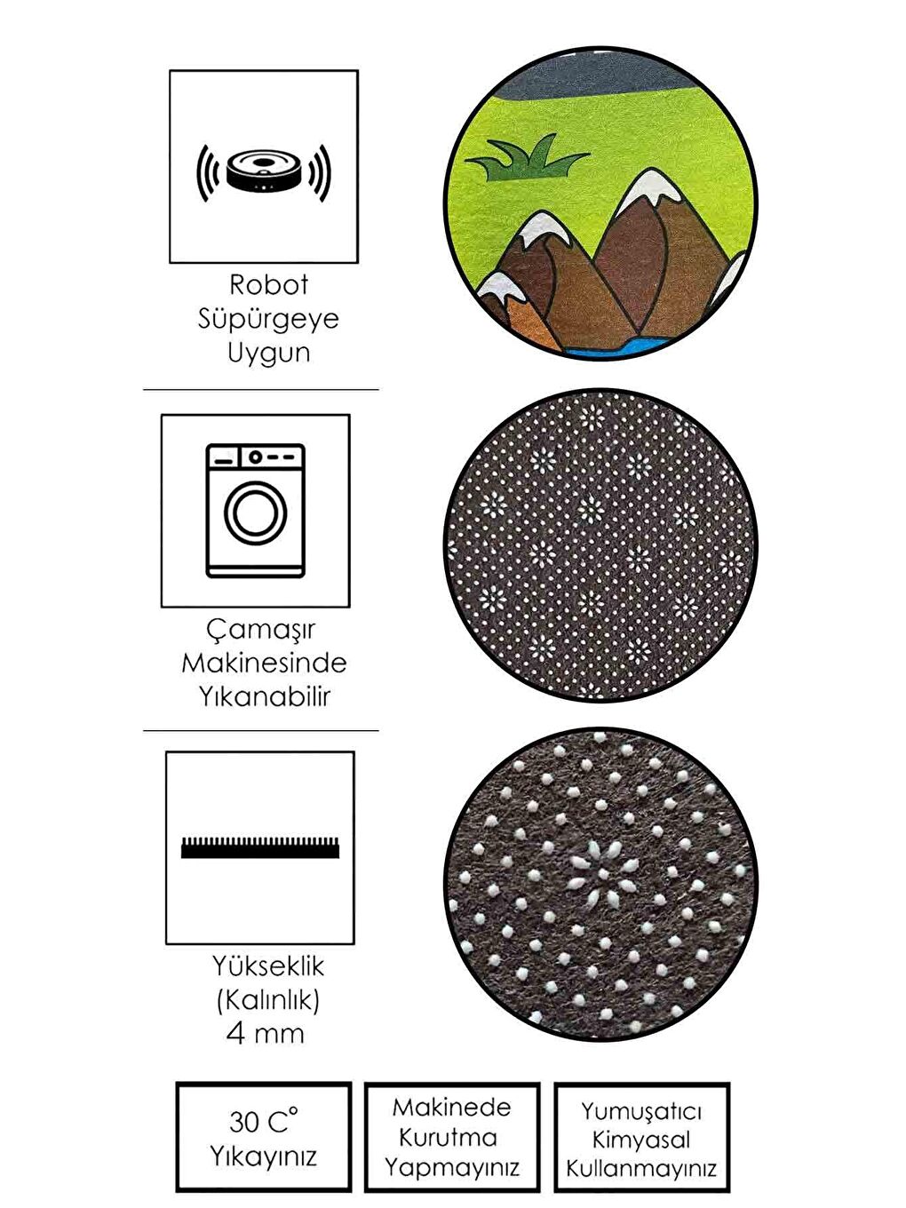 Siyah Dekoratif Özel Tasarım Yıkanabilir, Modern Halı  180 x 280 cm-5