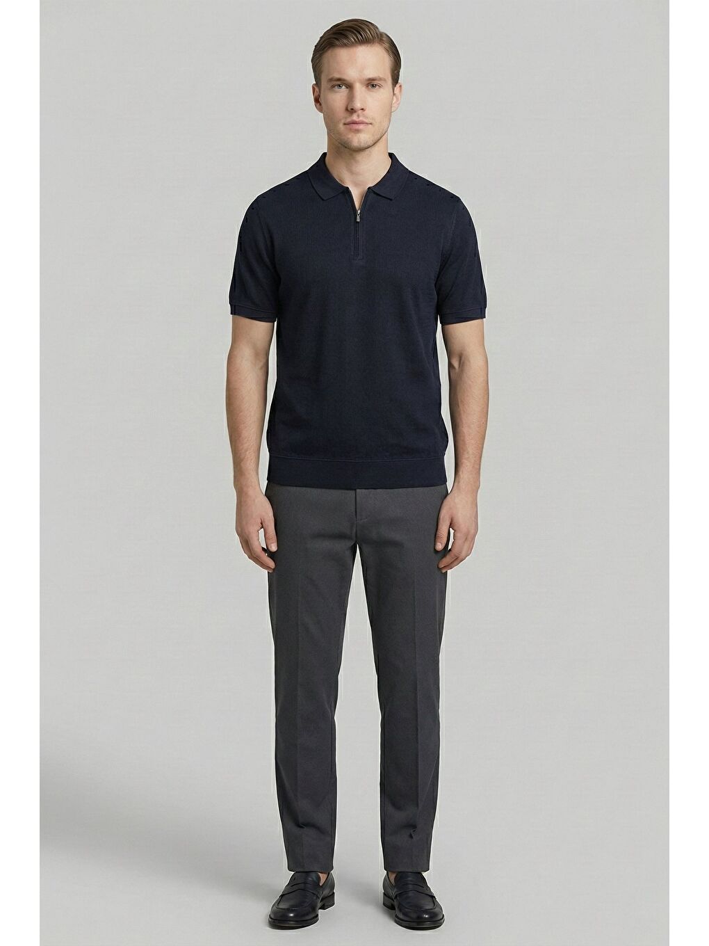 Giotelli Siyah Regular Fit %100 Pamuk Fermuarlı Polo Yaka Erkek Tişört-1