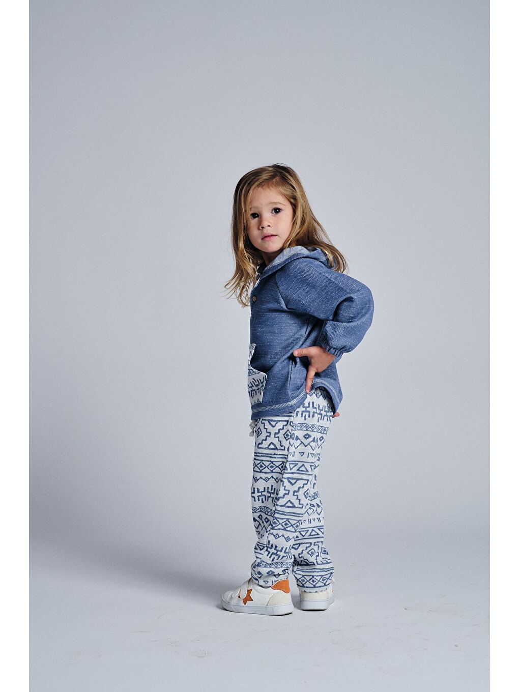 İndigo Unisex Etnik Desen Kanguru Cepli 2'li Takım-1