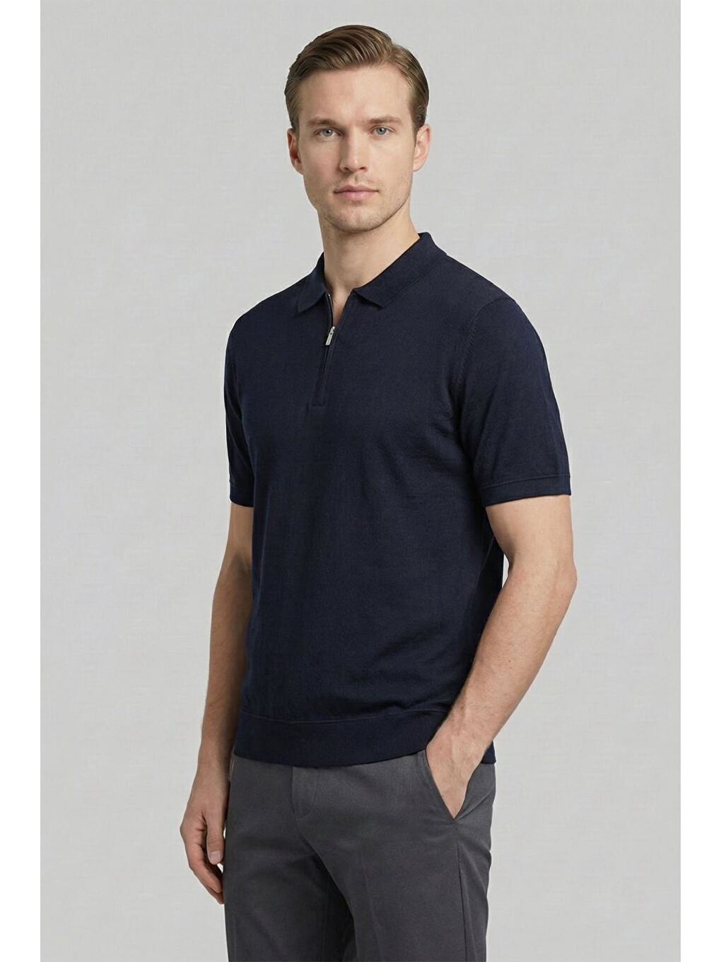 Giotelli Siyah Regular Fit %100 Pamuk Fermuarlı Polo Yaka Erkek Tişört-2