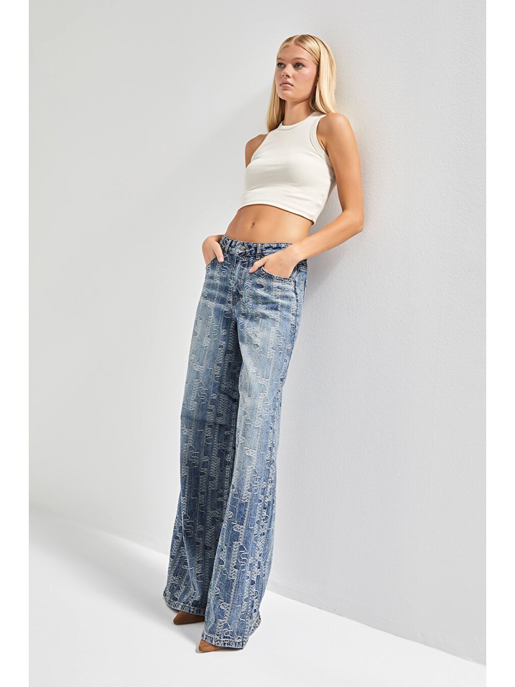 Mavi Kadın T.Kot Rengi 4w5-32 Palazzo Fit %100 Pamuk Özel Tasarım Kumaş Denim Jean-3