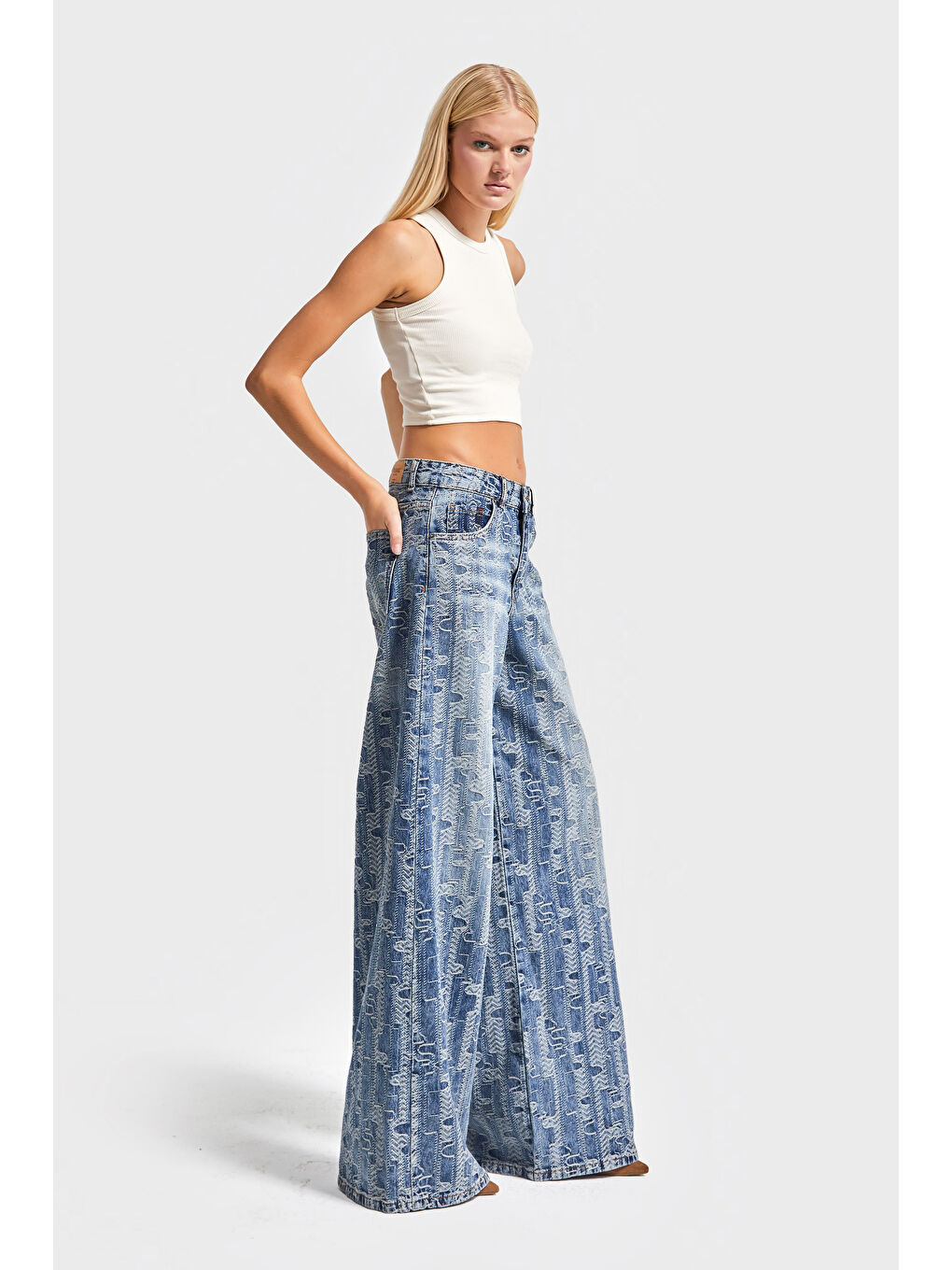 Mavi Kadın T.Kot Rengi 4w5-32 Palazzo Fit %100 Pamuk Özel Tasarım Kumaş Denim Jean-4