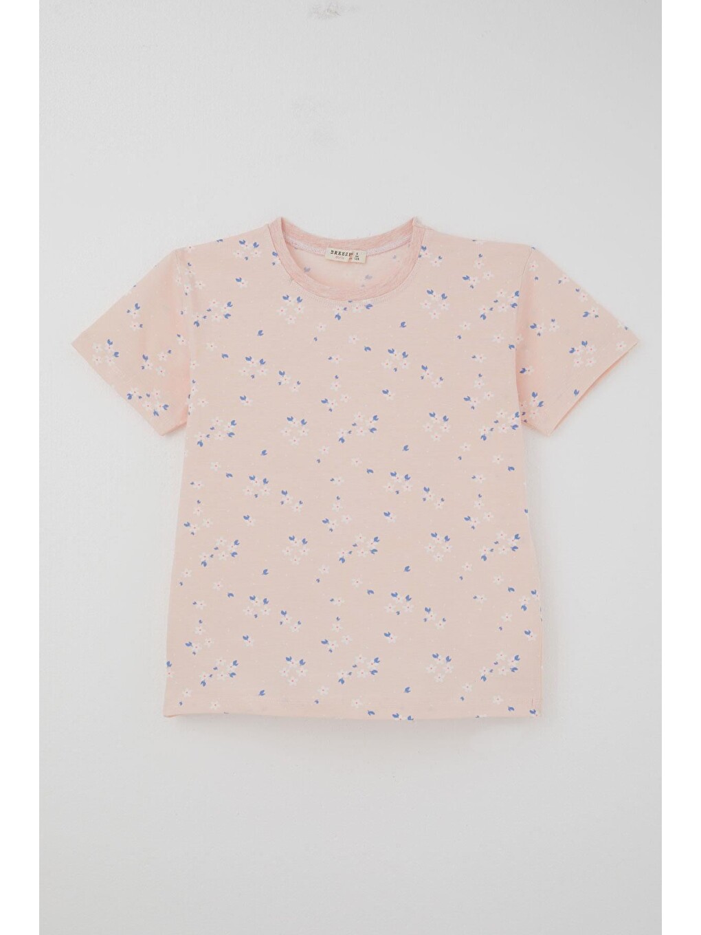 Pembe Kız Çocuk Şortlu Pijama Takımı Çiçek Desenli Pudra (4-8 Yaş)-1