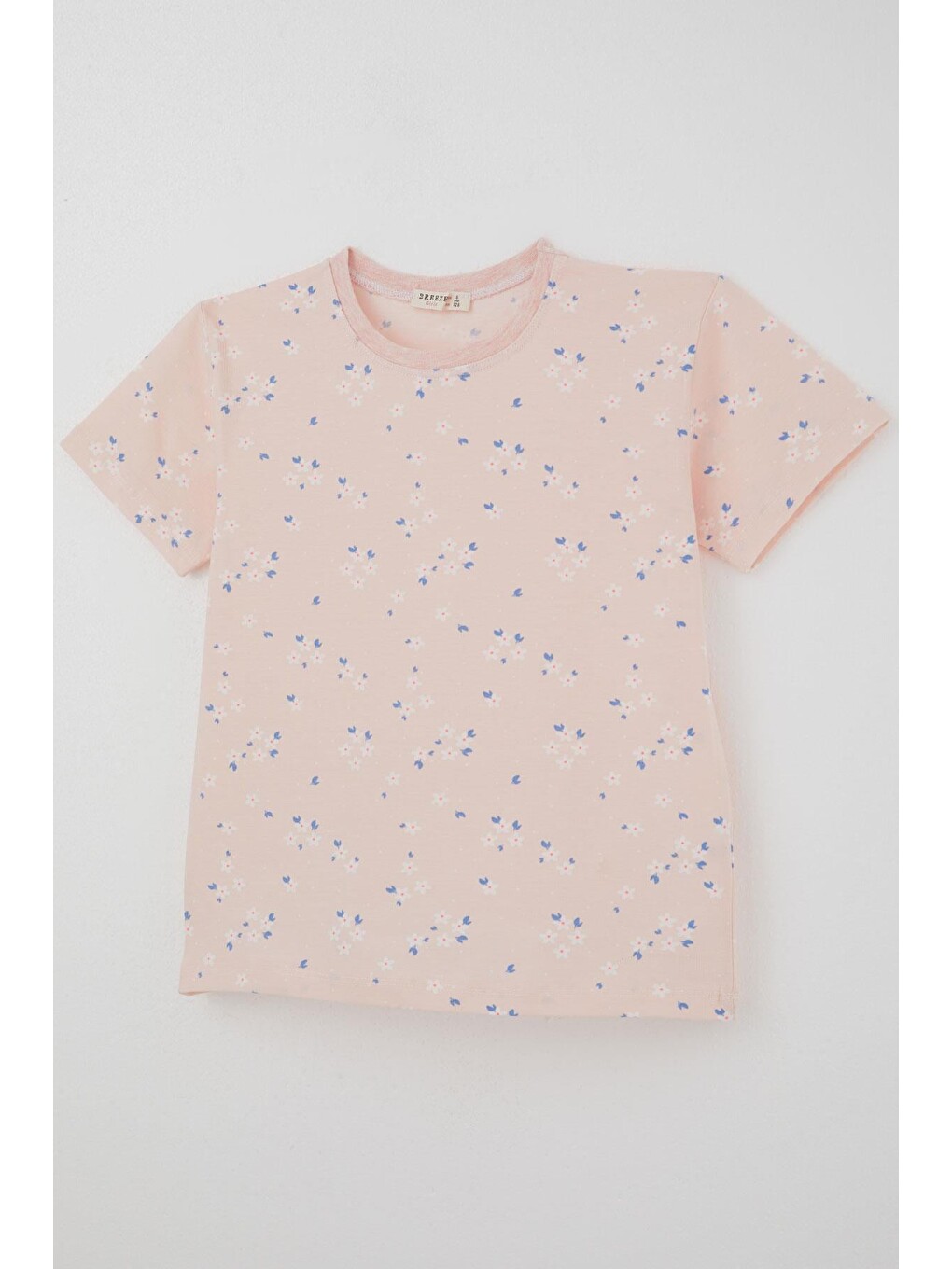 Pembe Kız Çocuk Şortlu Pijama Takımı Çiçek Desenli Pudra (4-8 Yaş)-5