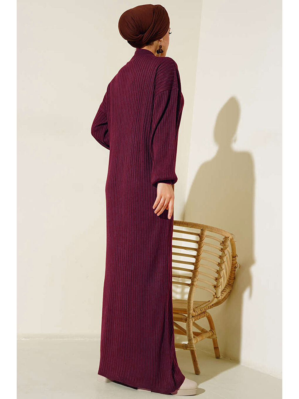 15900 Boydan Tesettür Triko Elbise - Y.Bordo-1