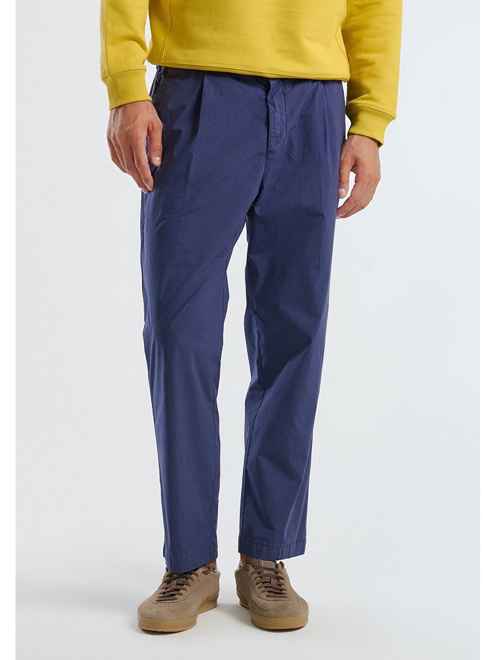 Erkek İndigo Paraşüt Kumaş Esnek Chino Pantolon-1