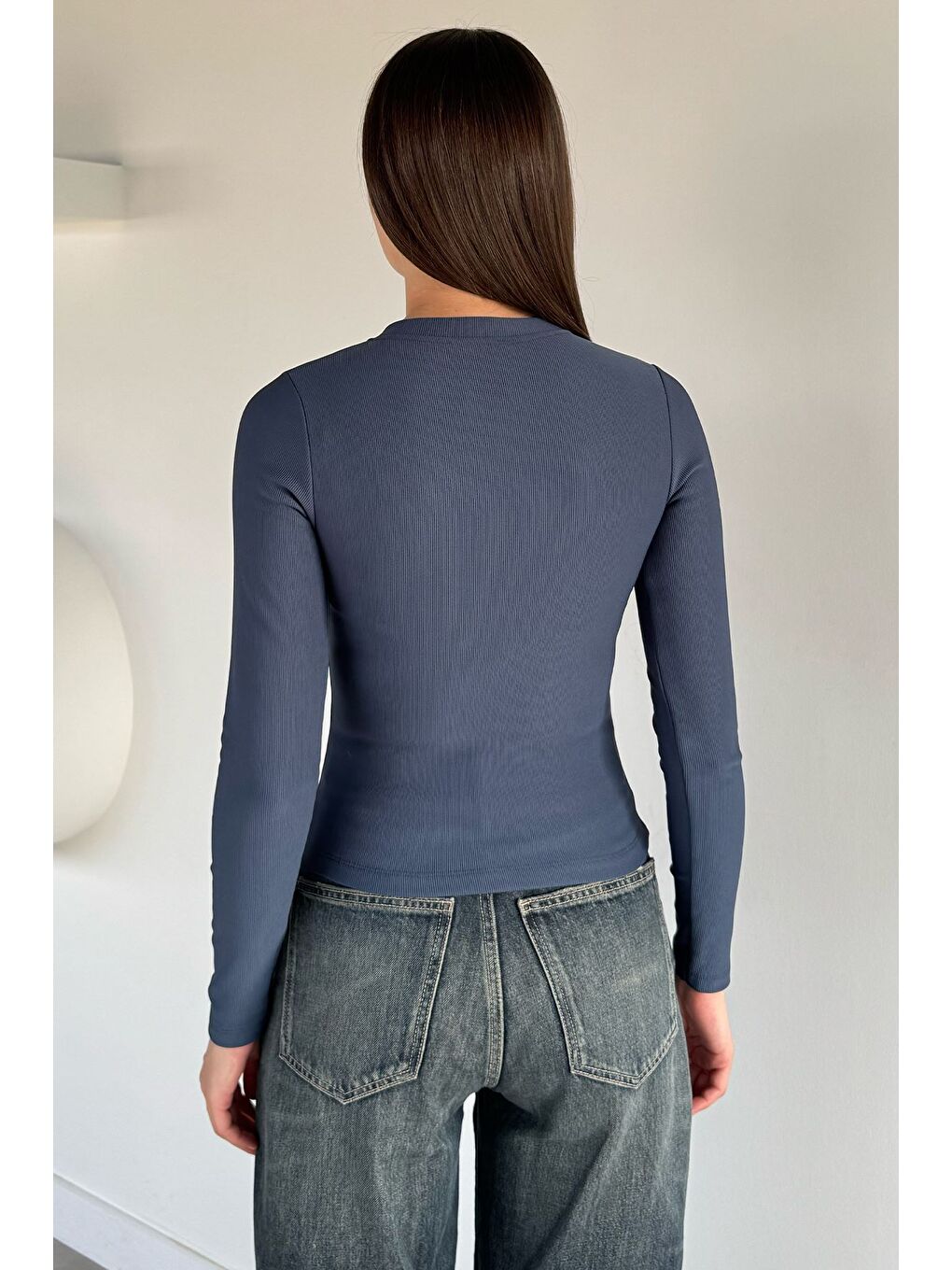 İndigo Kadın Gold Çıtçıtlı Kendinden Çizgi Desenli Bluz-3
