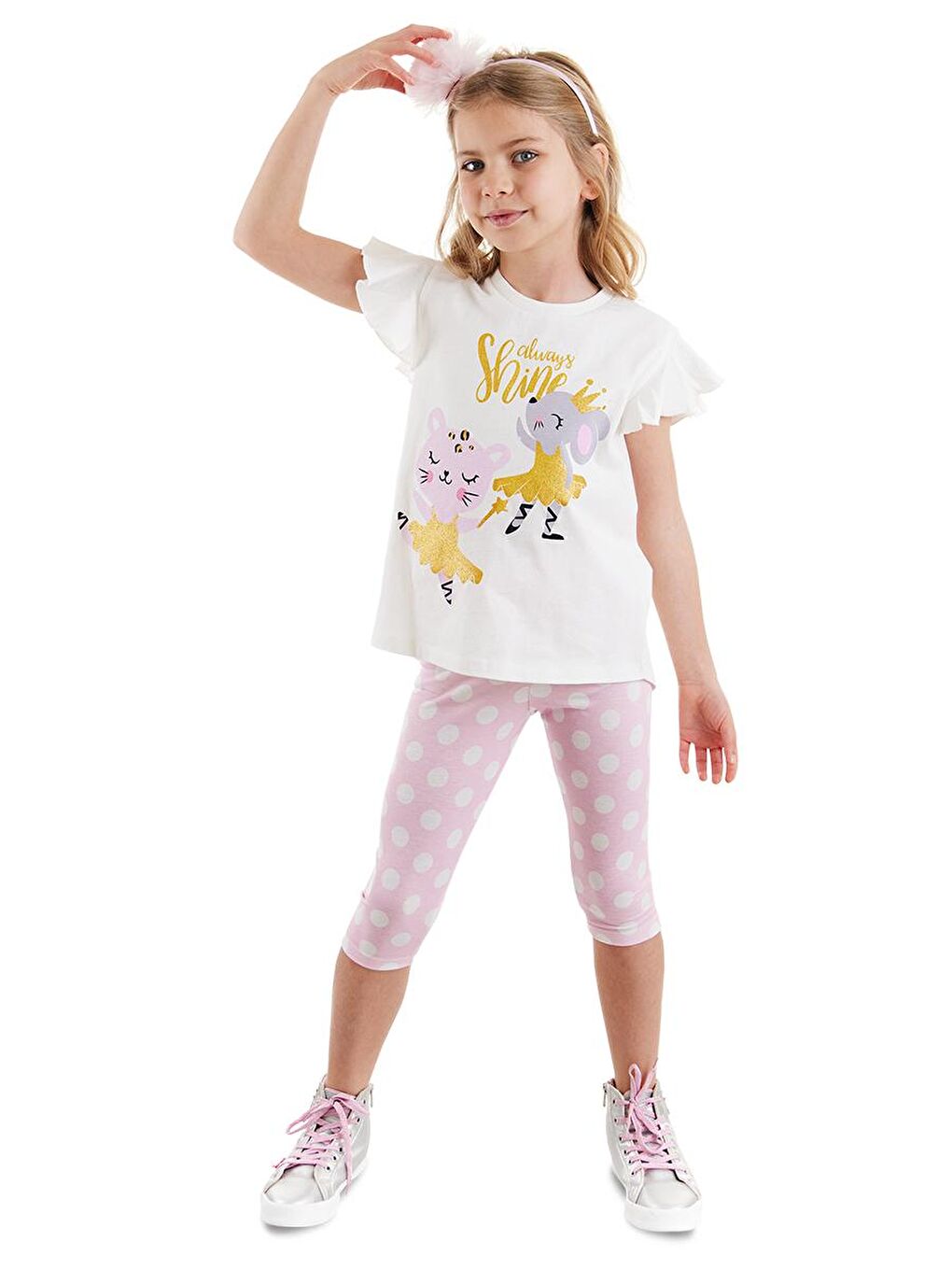 Denokids Pembe Balerin Hayvanlar Kız Çocuk T-shirt Tayt Takım