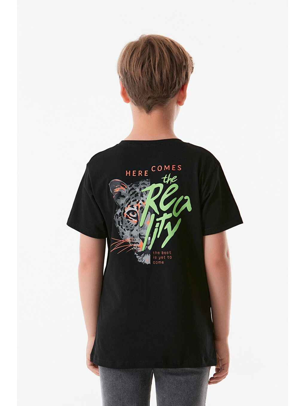 Siyah Önü Ve Arkası Baskılı Bisiklet Yaka Erkek Çocuk Tişört-3