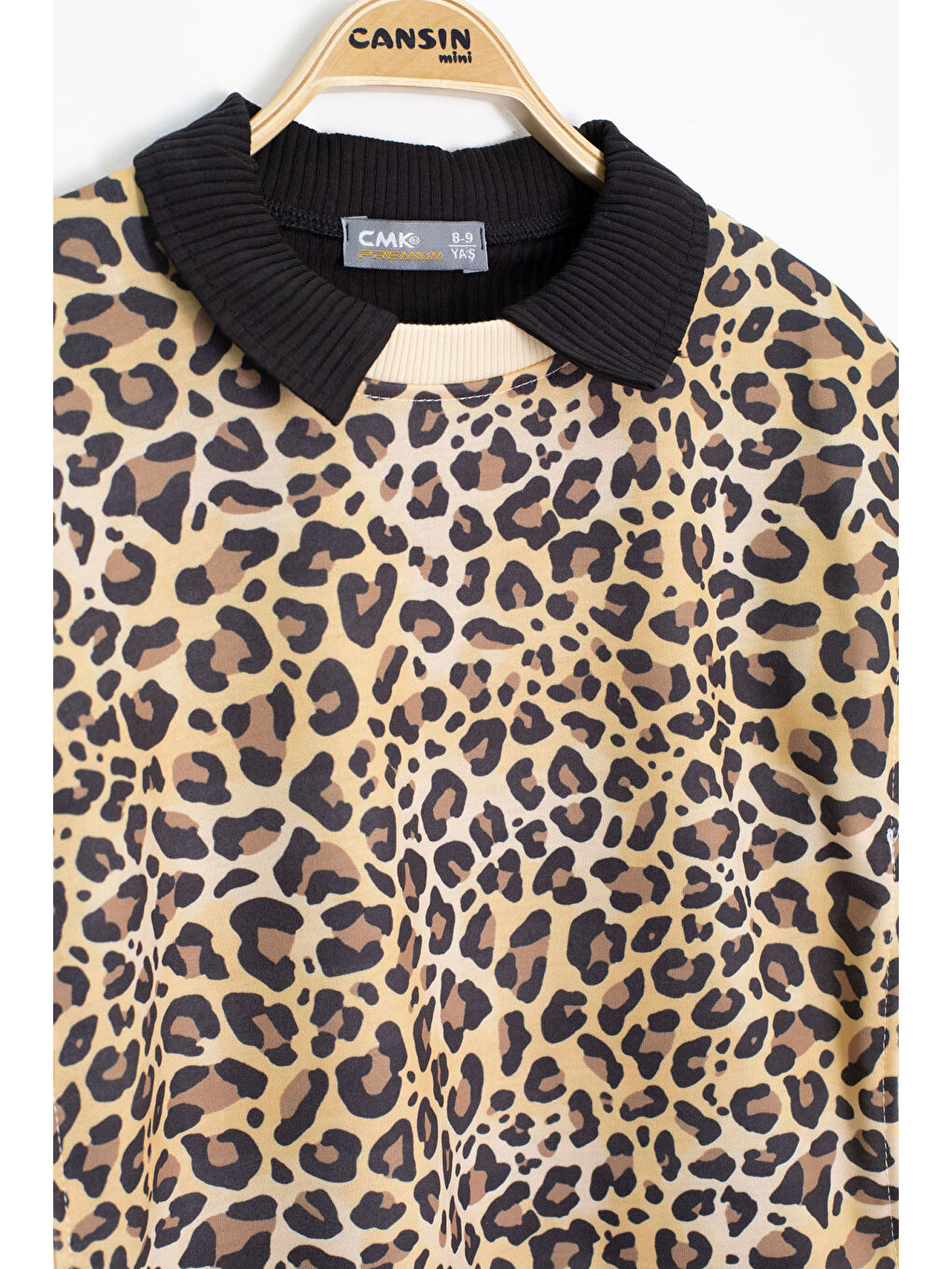 Ekru Krem Leopar Desenli Süveterli Badili Kız Çocuk Pantolonlu 3lü Takım 20665-1