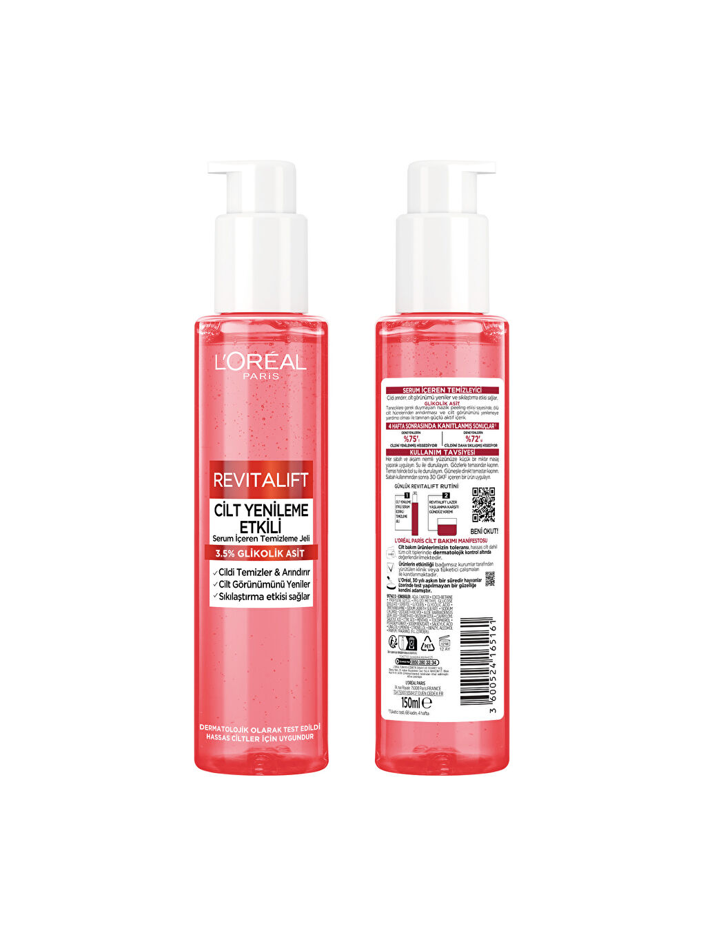 L'Oreal Paris Beyaz Revitalift Cilt Yenileme Etkili Temizleme Jeli 150ML - Glikolik Asit - 1