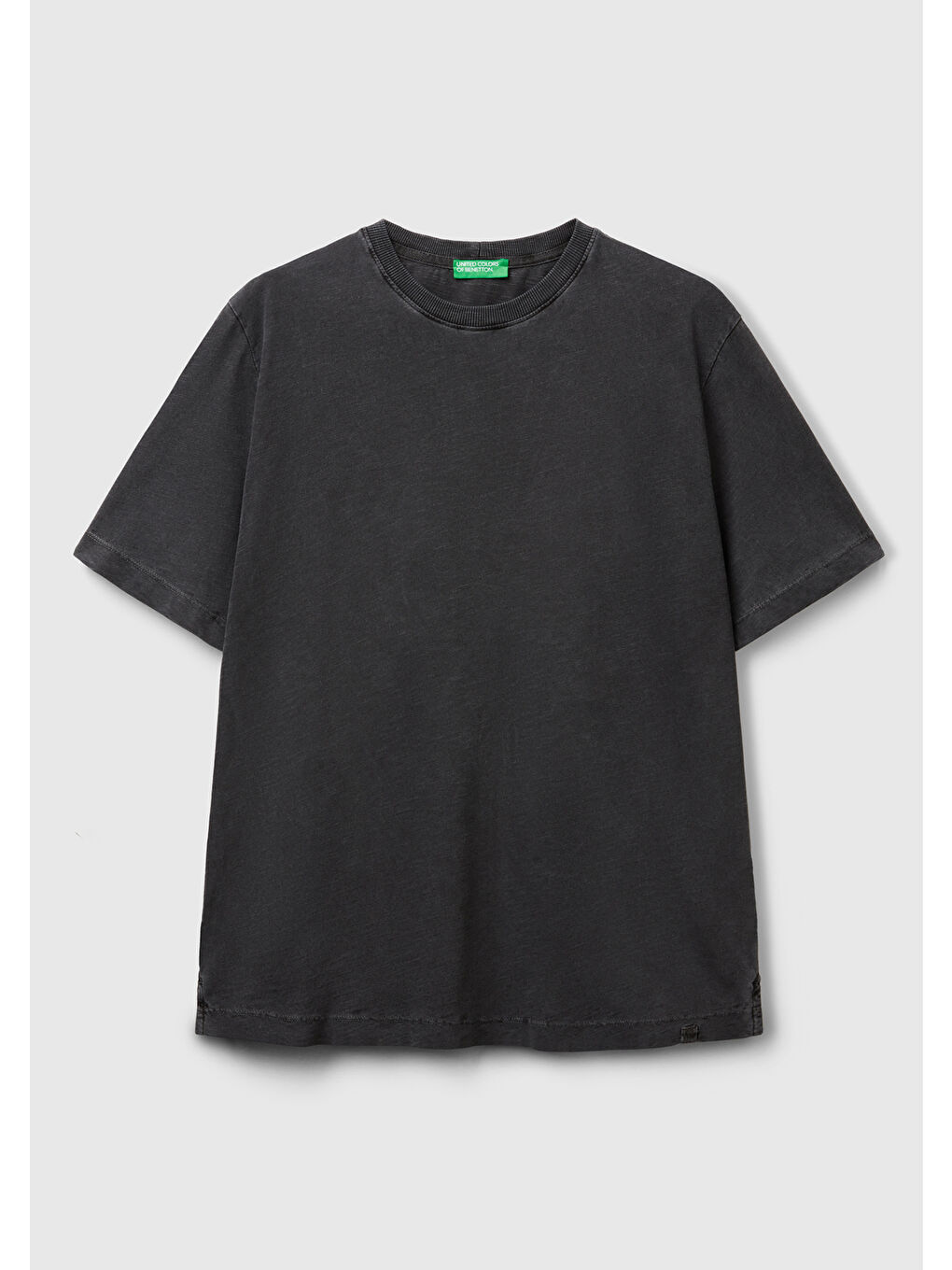 Erkek Siyah %100 Pamuk Bisiklet Yaka Slub T-Shirt-1