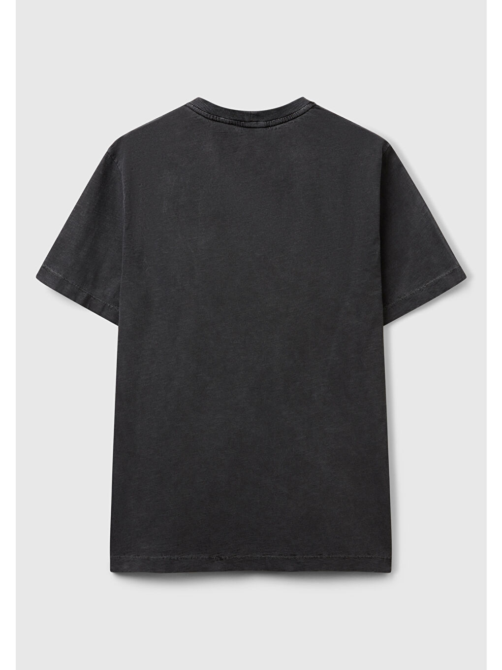 Erkek Siyah %100 Pamuk Bisiklet Yaka Slub T-Shirt-3