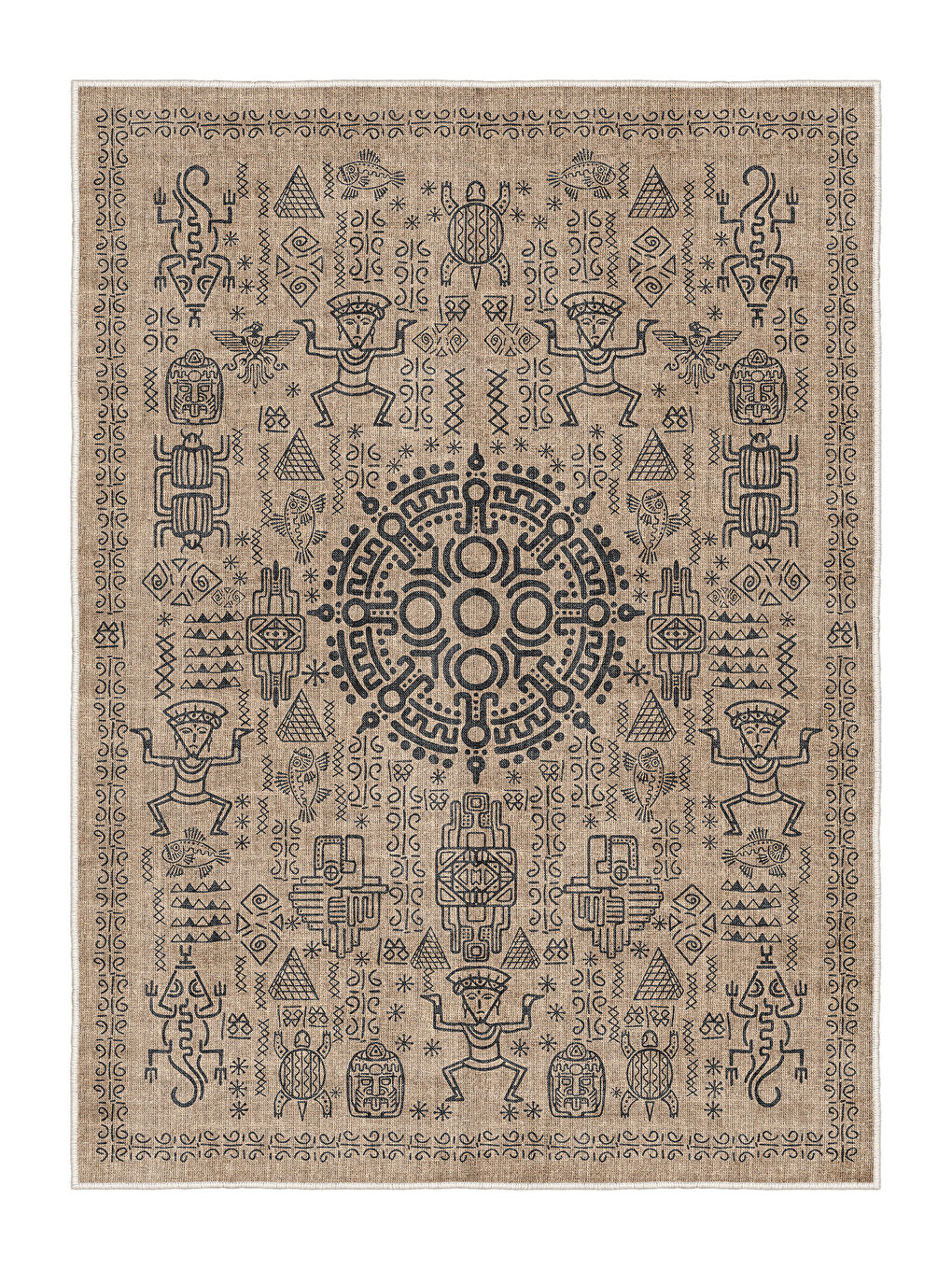 Kahverengi Dekoratif Salon Halısı, Makinada Yıkanabilir, Kaymaz Taban, İnce & Modern Tasarım