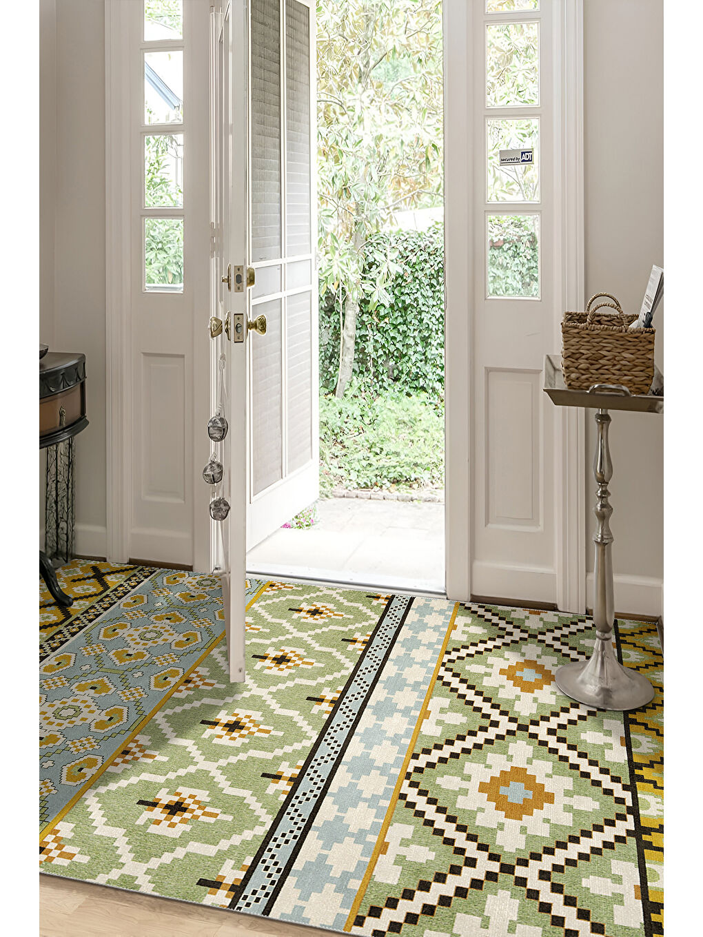 Sarı Dekoratif Salon Halısı, Makinada Yıkanabilir, Kaymaz Taban, İnce & Modern Tasarım-4