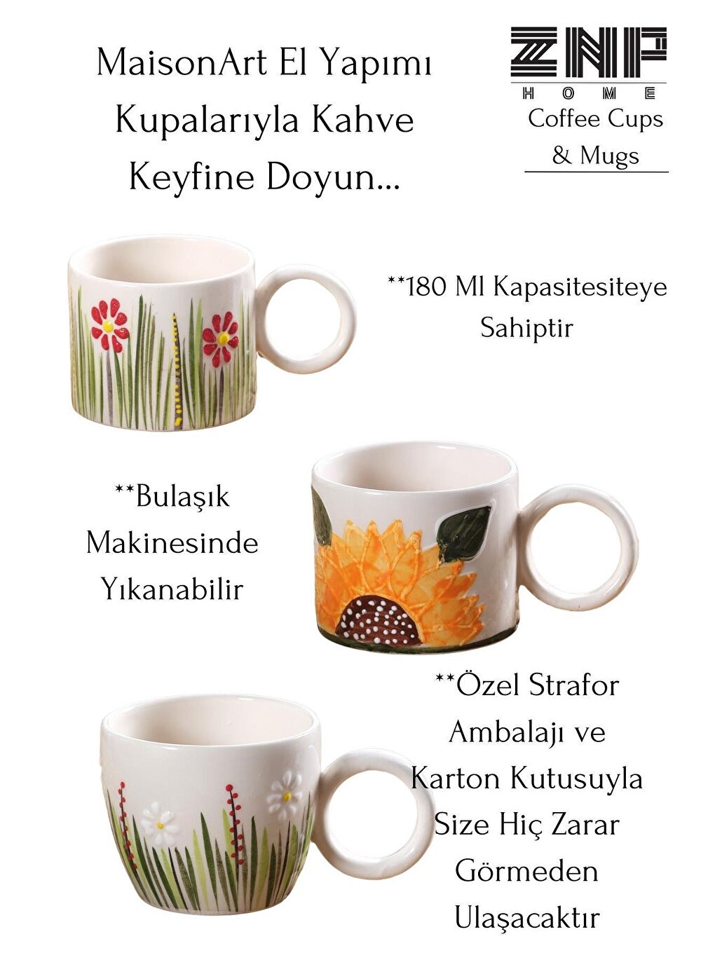 Ekru Flower | El Yapımı Seramik Kupa-3