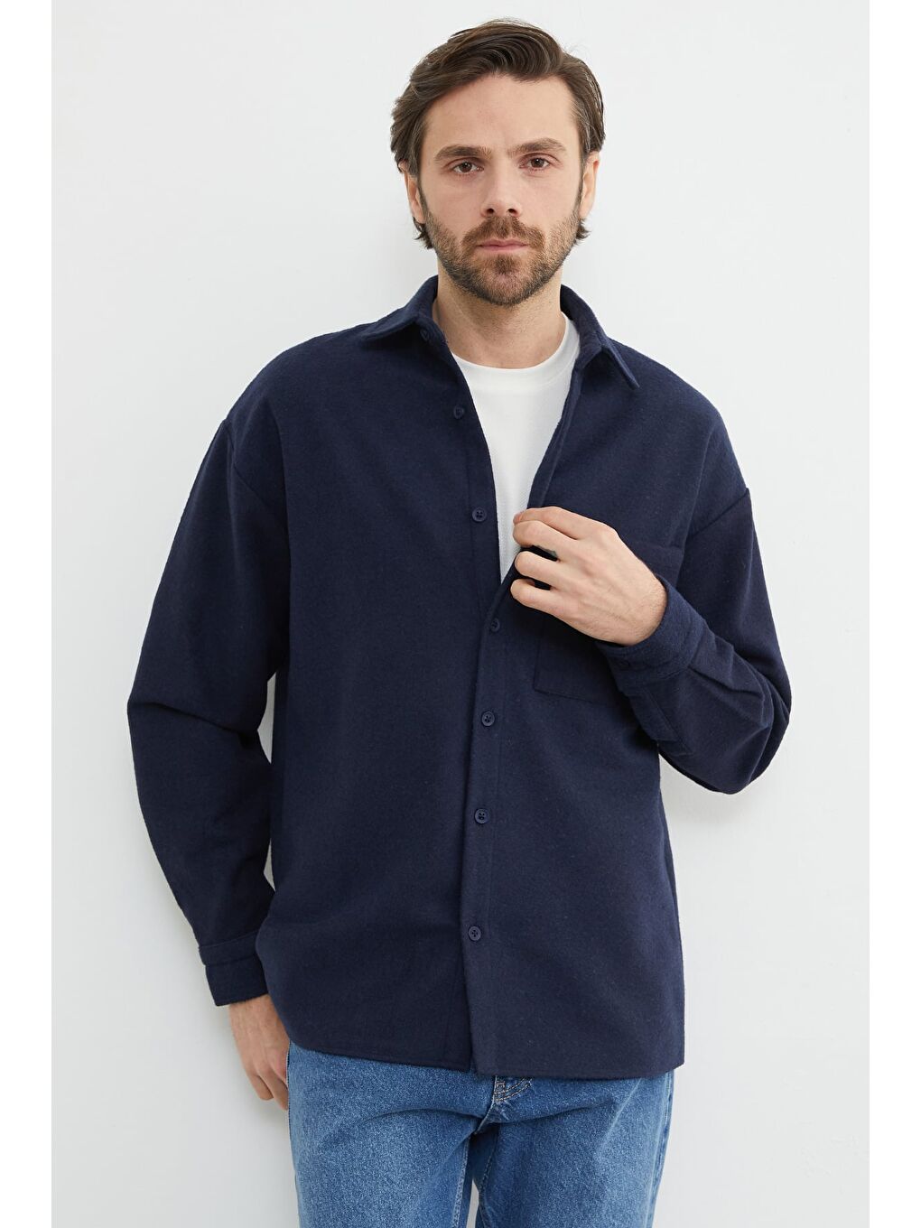 Lacivert Tek Cepli Kaşe Gömlek
