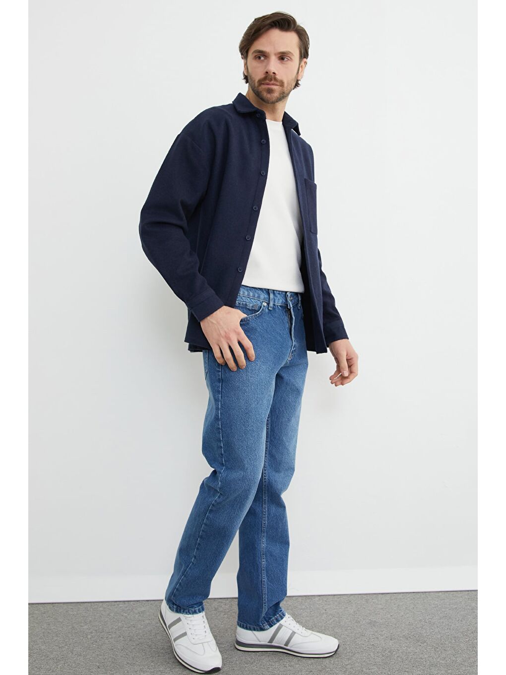 Lacivert Tek Cepli Kaşe Gömlek-1