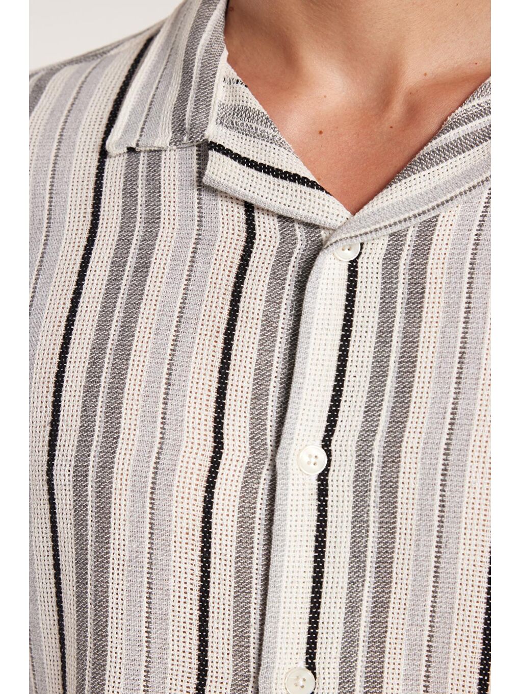 Karışık Erkek Slim Fit Dar Kesim Pamuklu Rahat Kullanım Çizgili Kısa Kollu Apaş Yaka Gömlek-2