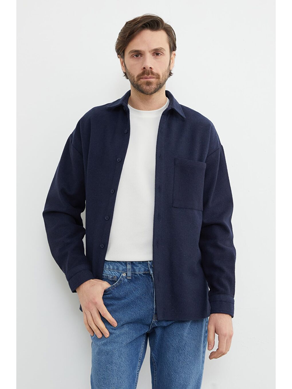 Lacivert Tek Cepli Kaşe Gömlek-2