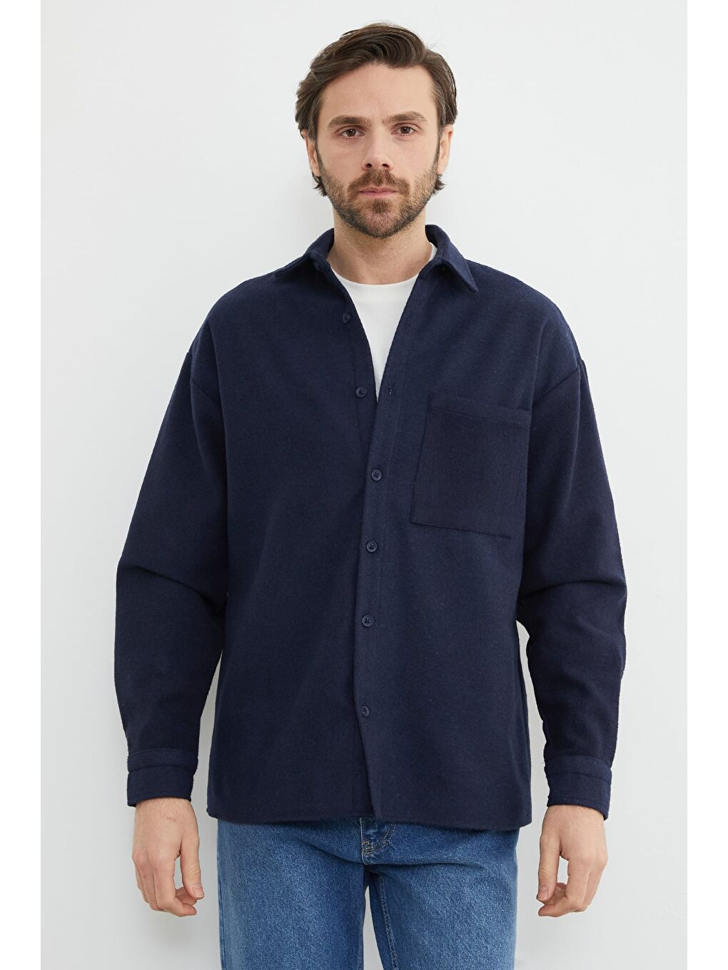 Lacivert Tek Cepli Kaşe Gömlek-3
