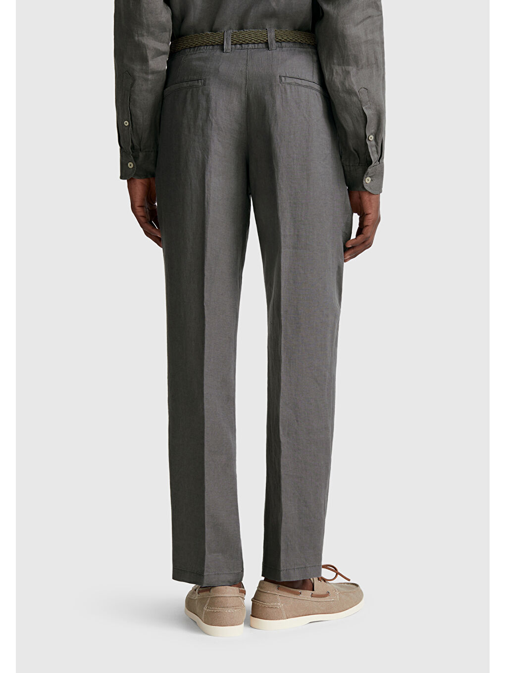 Erkek Gri %100 Keten Pantolon-2